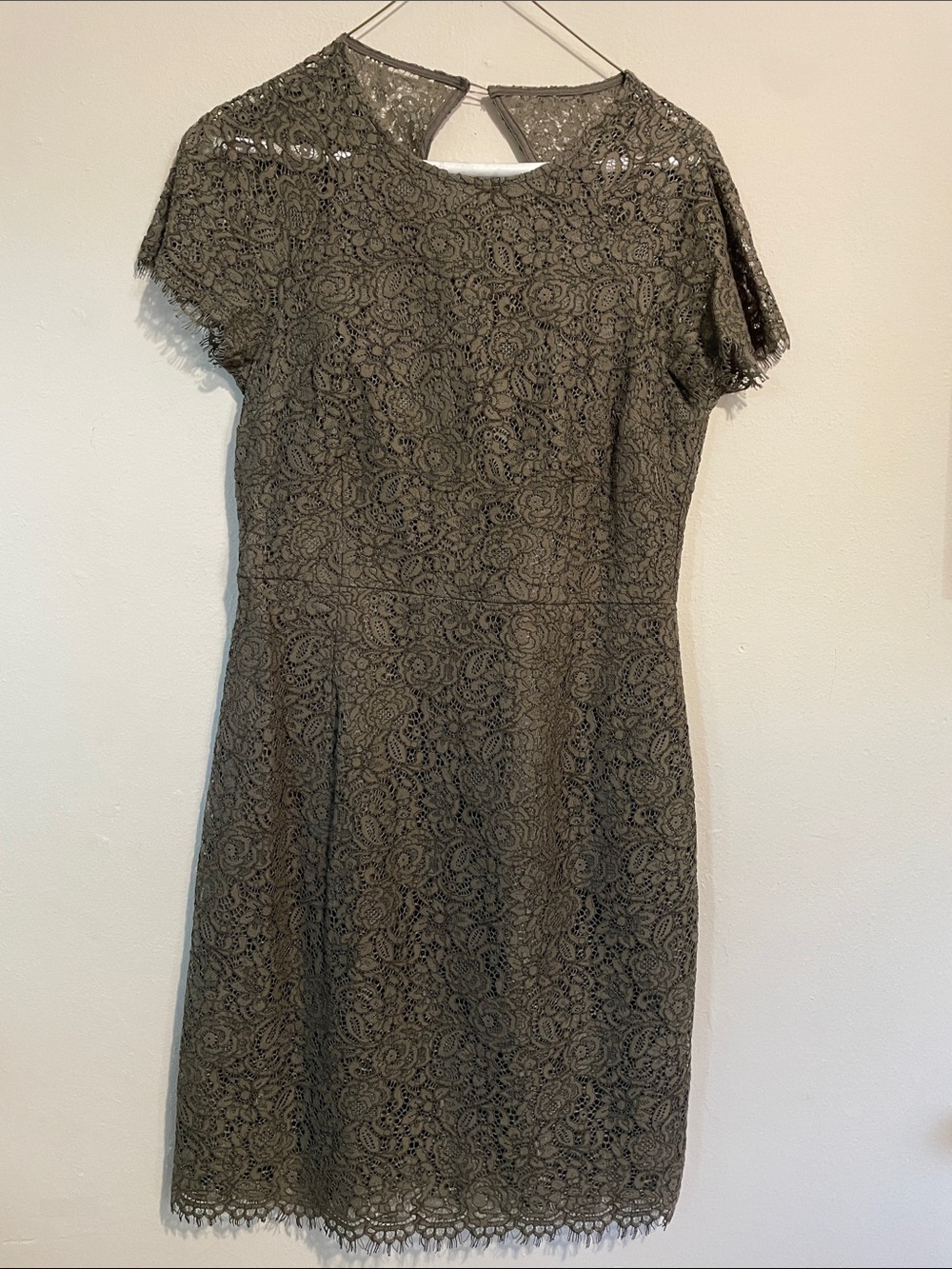 Banana Republic Olive Green Lace Sheath Dress. Size 6.